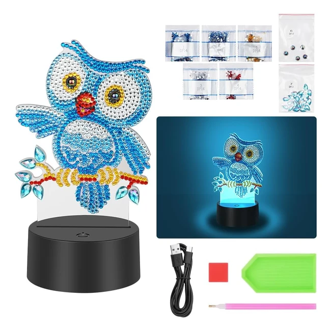 Kit de bricolage veilleuse 5D Diamond Painting pour enfants - Lampe LED chat créatif - Cadeau d'anniversaire