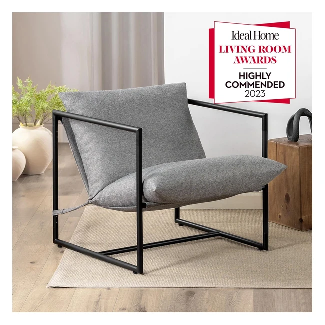 Zinus Aidan Sling Accent Chair - Metal Framed Armchair with Shredded Foam Cushio
