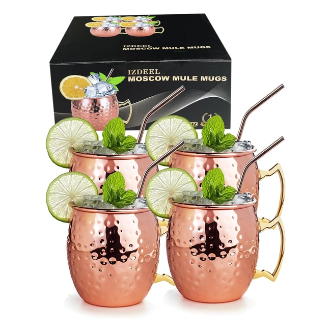 Ensemble de 4 tasses Moscow Mule en verre cuivre 550ml avec pailles - Cadeau de 