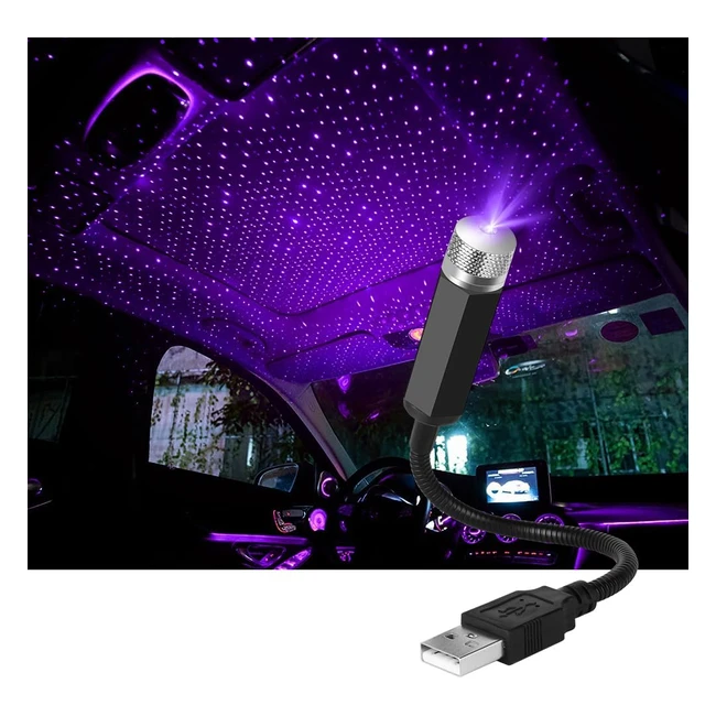 Lampe de toit LED URAQT - Ambiance romantique - USB - Plusieurs modes - Voiture/Maison - Bleu/Violet