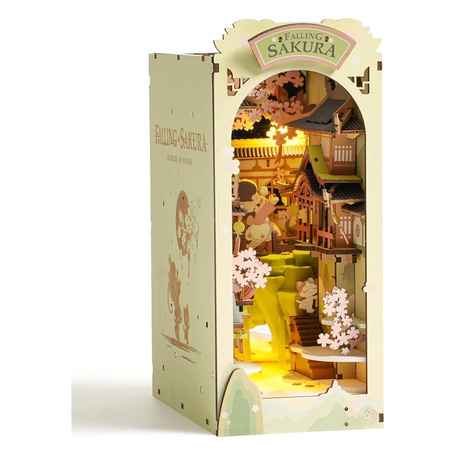 Rolife Book Nook 3D Puzzles Miniature Dollhouse Kit | LED Lights | Falling Sakura