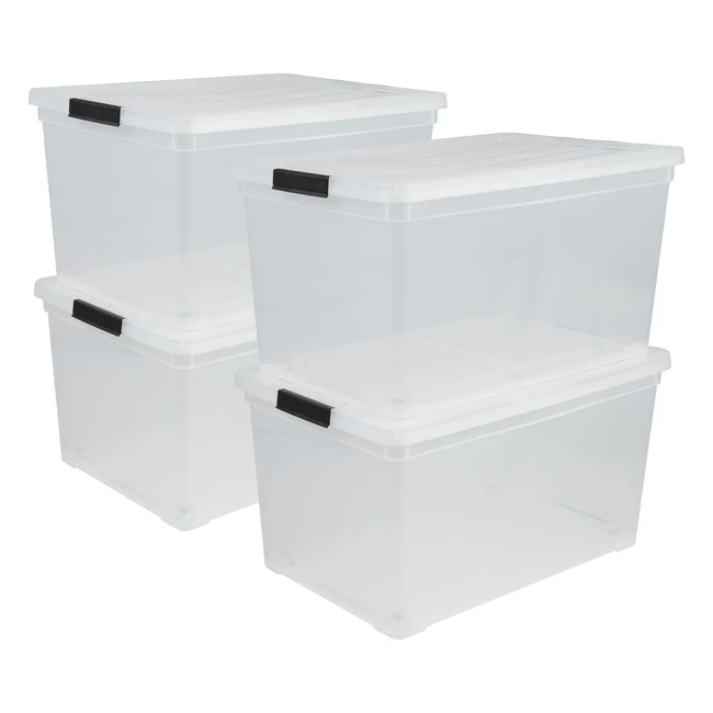Iris Ohyama 50L Kunststoff-Aufbewahrungsbox Büro-Aufbewahrungsbox Set aus 4 NCS320 Transparent Stapelbare Verriegelungsklammern W54 x T395 x H305 cm