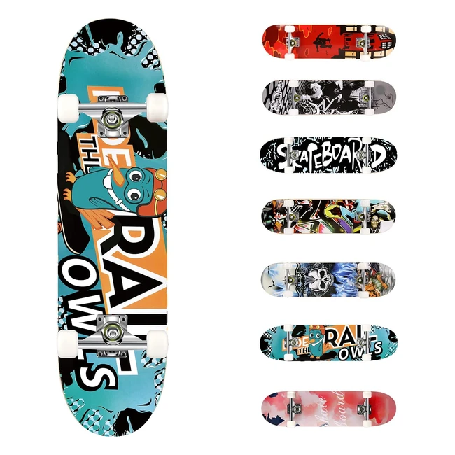 Weskate Skateboard Completo per Principianti - 80x20 cm - 7 Strati di Acero - Double Kick Deck - Skateboard per Bambini, Adolescenti e Adulti