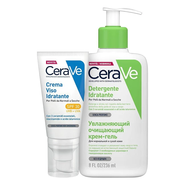 Kit skincare viso CeraVe per pelli normali a secche - detergente idratante con a