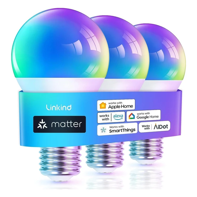 Ampoule connectée Linkind, WiFi intelligent, RGB multicouleurs, E27 dimmable, compatible avec Alexa et Google Home, 9W équivalent 60W