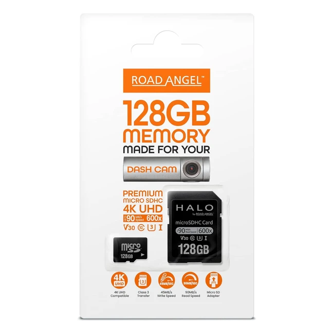 Road Angel 128GB SD Card for Dash Cams - Class 3 Transfer, 4K UHD Compatible