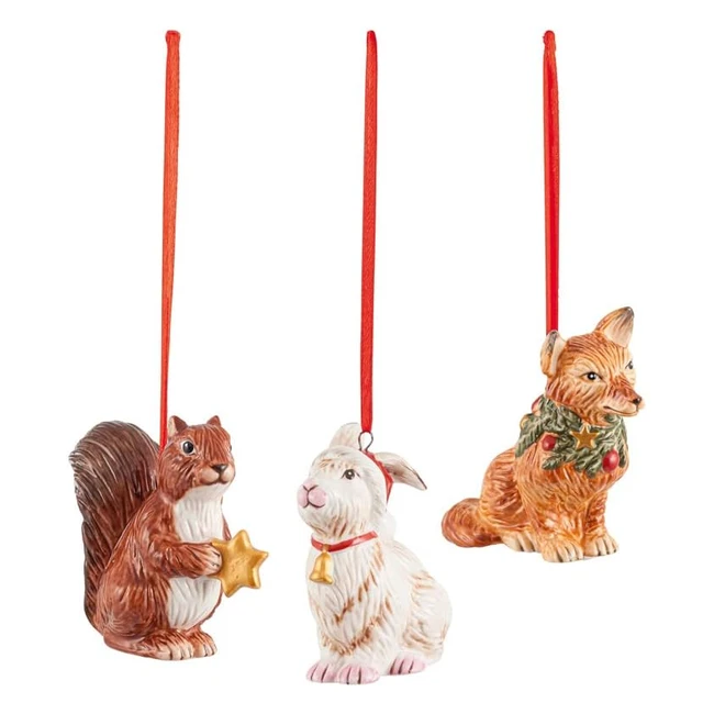 Ensemble de suspensions décoratives Villeroy & Boch, ornements animaux de la forêt, 3 pièces, porcelaine dure, sapin de Noël