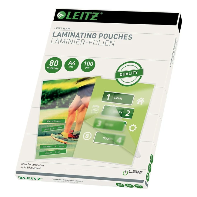 Leitz 33818 Laminierfolien A4 glänzend transparent 80 Mikron - 100er Pack