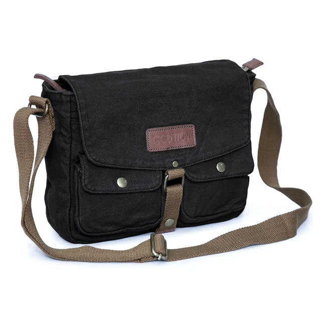 Gootium Canvas Messenger Bag - Vintage Crossbody Shoulder Bag - Military Satchel - Charcoal - Durable & Stylish