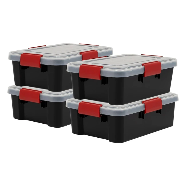 Iris Ohyama Kunststoffaufbewahrungsbox 10L Garage Aufbewahrungsbox 4er-Set BPA-frei ATS Schwarz Stapelbar Verschlussclips