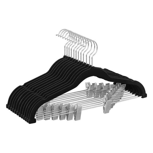 Songmics Trouser Hangers Set of 12 Velvet Hangers with Adjustable Clips - Non-Sl