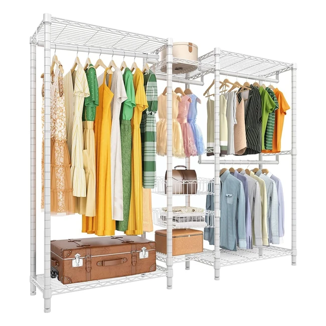 Heavy Duty Clothes Rail with Adjustable Shelves and Storage Baskets - White