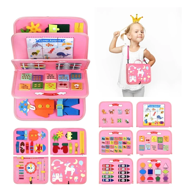 Busy Board Montessori Enfant 1-4 ans  Jeu ducatif sensoriel  Livre Rose