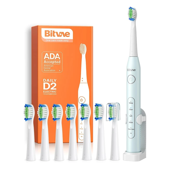 Bitvae D2 Ultrasonic Electric Toothbrush for Adults and Kids - 8 Brush Heads - 5 Modes - Smart Timer