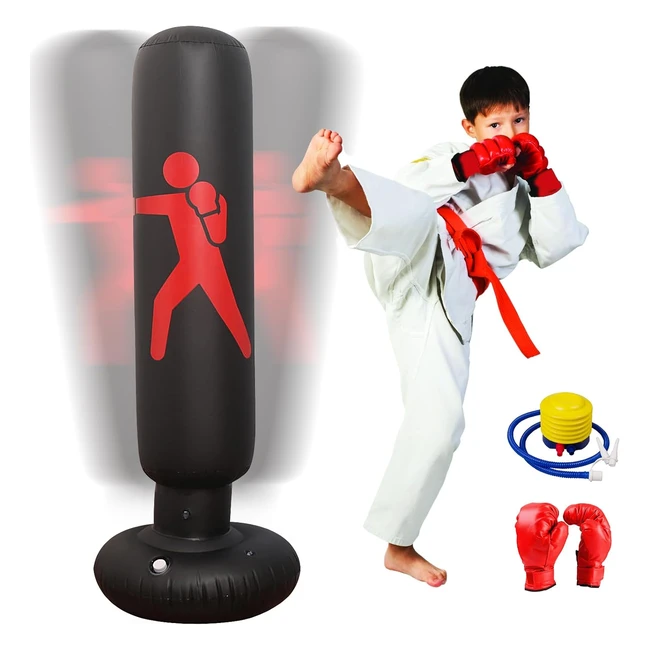 Sac de frappe enfant 160cm - Meydll - Gonflable - Avec gants de boxe - Karaté Kickboxing - Équipement d'entraînement