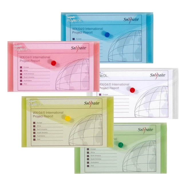 Snopake DL Polyfile Popper Wallet - Classic Assorted Pack of 5 (Ref 10070) - Secure, Versatile, and Durable