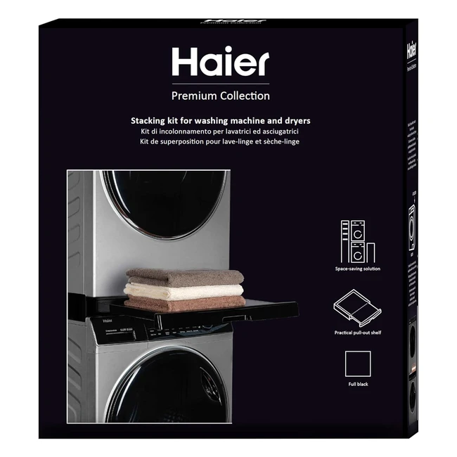 Haier Premium Universal Stacking Kit for Washing Machines and Tumble Dryers - Space Saving, Black Anti-Tipping Sliding Shelf