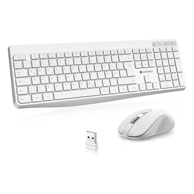Koorui Gaming Tastatur & Maus, leise, QWERTZ, 12 Funktionstasten, 2,4 GHz, für Windows MacOS Linux, weiß