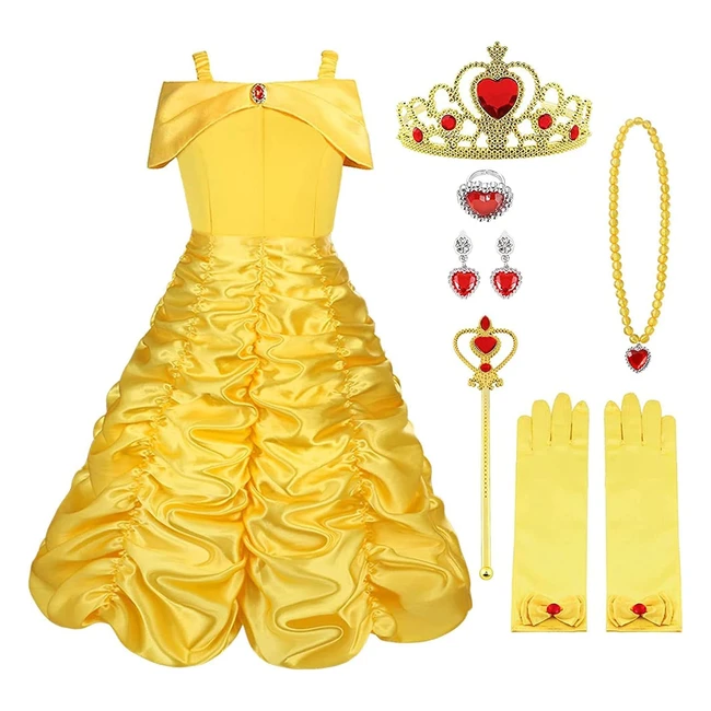 Vicloon Elsa Costume - Vestito Principessa Belle - Set Corona e Bacchetta - Festa Compleanno