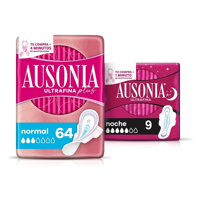Ausonia Ultrafina Plus - Pack de 2 - 64 compresas normales + 9 compresas noche - Protección todo en uno