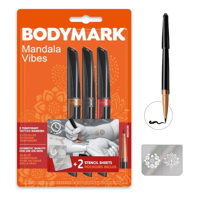 BIC BodyMark Temporary Tattoo Markers - 3 Colors & 2 Stencils - Skin Safe & Long-Lasting - Pack of 32