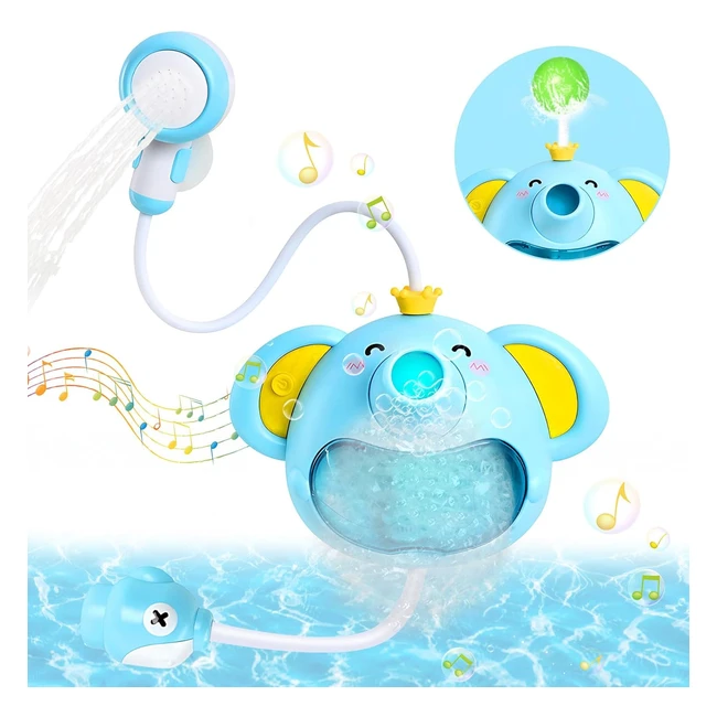 Jouets de bain avec musique pour bébé éléphant - Bulles de bain avec douche, eau et fontaine - Boule soufflante automatique - Cadeaux pour les tout-petits 1-3 ans