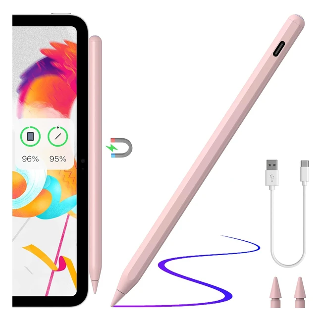 iPad Pencil 2nd Gen Magnetic Wireless Charging Pink Stylus Pen for iPad - Tilt Sensitivity - iPad 10th/9th/8th/7th/6th Gen, iPad Air 5th/4th/3rd Gen, iPad Pro 11/12.9/10.5, iPad Mini 6/5 - #iPadPencil #StylusPen #Pink