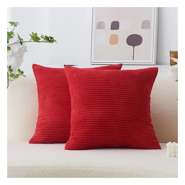 Home Brilliant Red Corduroy Cushion Covers - Soft Square Pillows - 65x65 cm - 26 inches - 2 Pieces