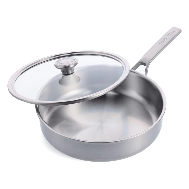 Merten Storck Triply Stainless Steel Saute Pan - 26cm/34L - Professional Multi-Clad - Drip-Free Pouring - Glass Lid - Induction/Oven Safe - Silver