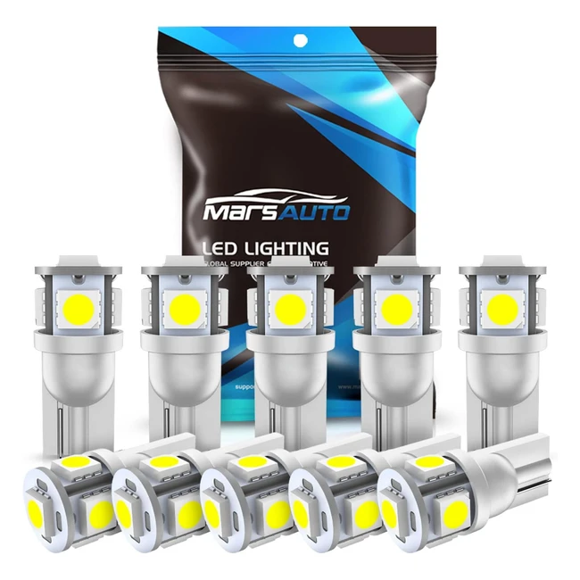 Marsauto 194 LED Light Bulb - White, 6000K - Pack of 10 - High Power SMD LEDs