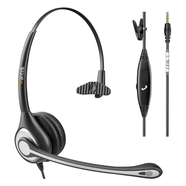 Cuffie Mono Wantek 601N con Microfono Noise Cancelling - Spina 3.5mm - Call Center, PC, Tablet