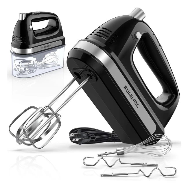 Baigelong Hand Electric Mixer 300W - Ultra Power Food Kitchen Mixer - 5 Speeds - Turbo Boost - 5 Stainless Steel Attachments - Black