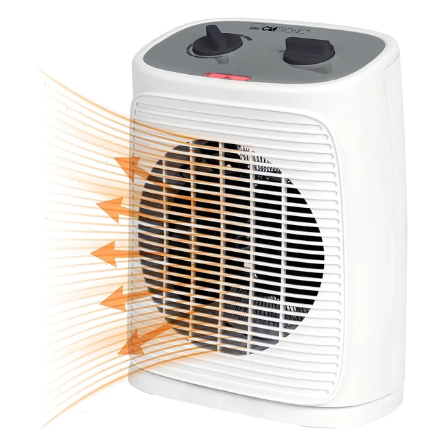 Ventilateur de chauffage Clatronic - Fonction ventilateur chauffage électrique - Thermostat réglable - 2 niveaux de chauffage - Idéal pour salle de bain, cuisine, garage