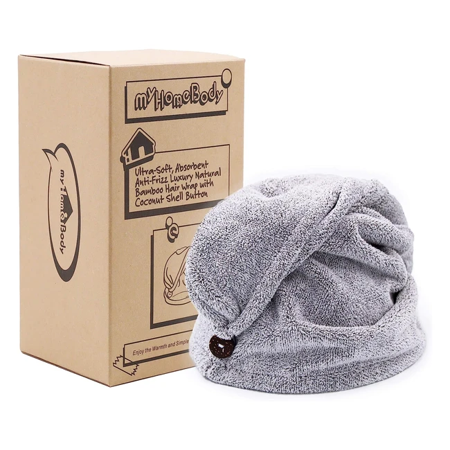 Luxury Hair Towel Wrap - Ultra Soft & Quick Drying - Charcoal Fiber - Grey