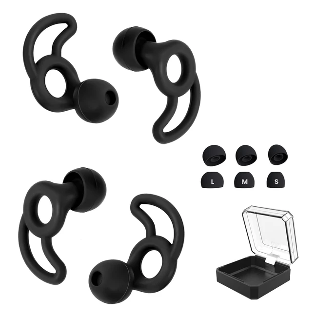 Bouchons d'oreilles pour dormir - Protection auditive réutilisable en silicone doux - 12 embouts S/M/L - Réduction du bruit 30-40dB - Idéal pour voyager et étudier - Anti-ronflement - 2 paires