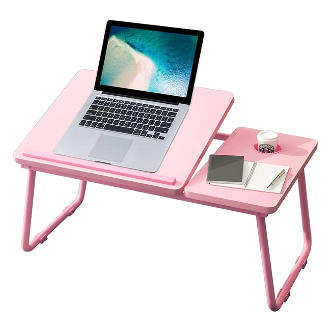 Foldable Laptop Desk Table with Cup Slot and Reading Holder - Space Saving and P