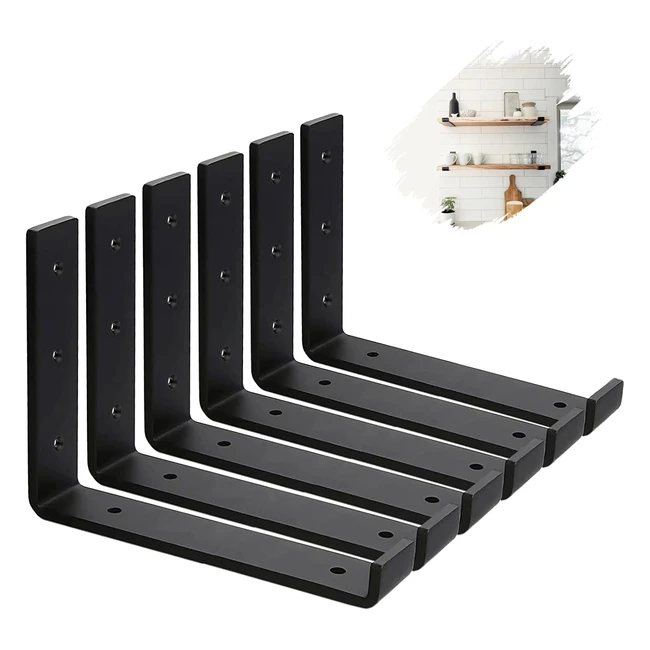 MLOQI Industrial Shelf Brackets for Wood - Heavy Duty, 5mm Thick, Black, 6 Pack