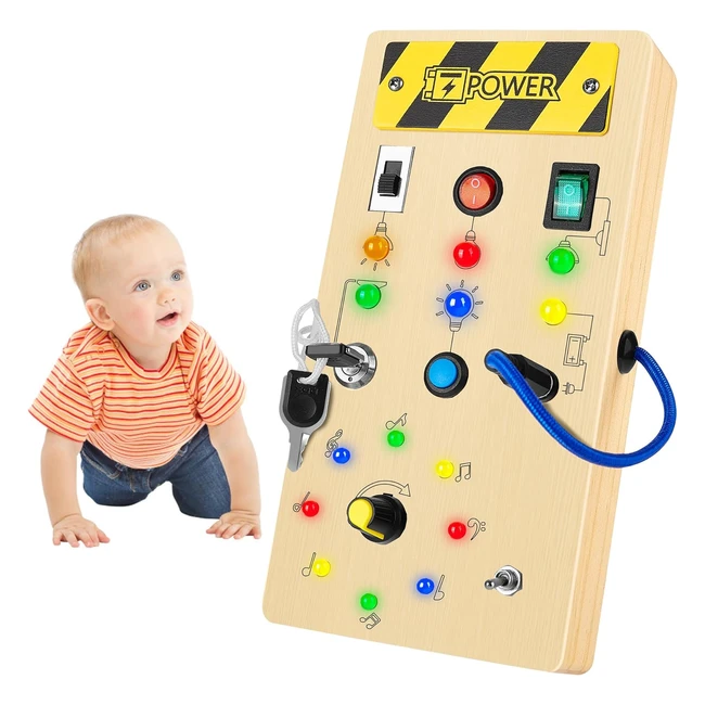 Tableau d'activités Montessori pour enfants 1-3 ans en bois avec bouton LED et interrupteurs - Jouet éducatif pour la motricité fine - Cadeau garçon fille
