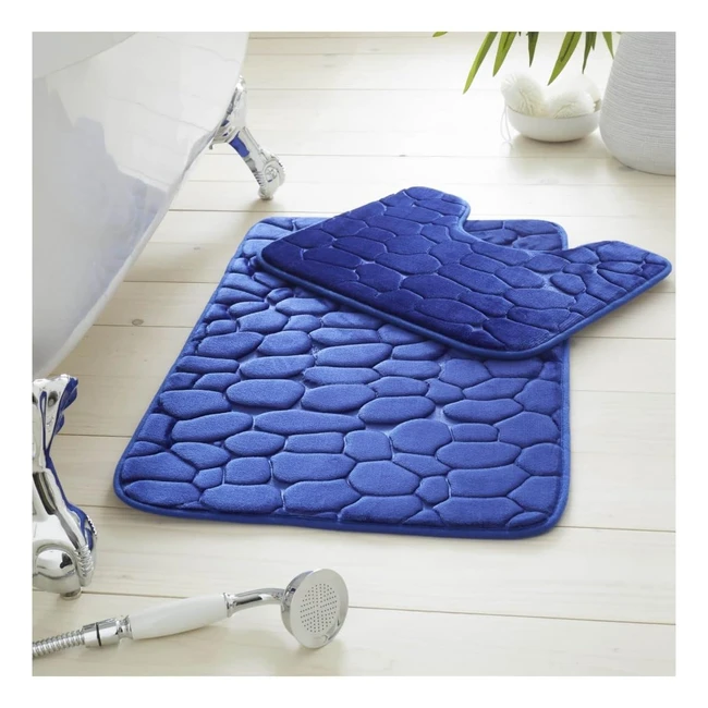 GC Gaveno Cavailia 2 Piece Pebble Bath Mat Set - Royal Blue - 100% Memory Foam - Extra Absorbent - Non-Slip - 50x80 50x40 cm
