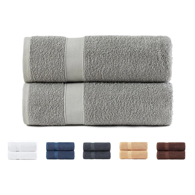 Lot de 2 serviettes de bain en coton 100%, douces et absorbantes - 100x150cm - Gris clair