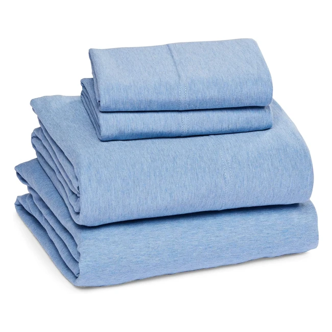 Amazon Basics Heather Cotton Jersey 4 Piece Bed Sheet Set King Sky Blue Solid - 
