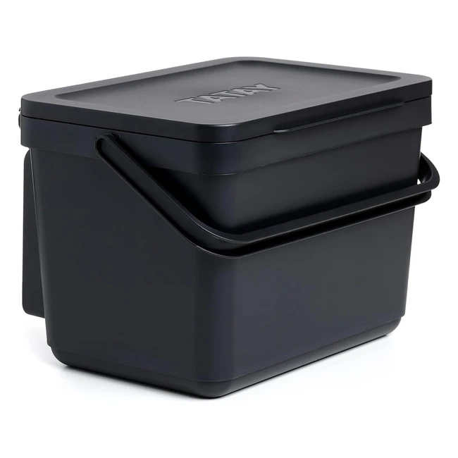 Tatay Bio-Küchenabfallbehälter mit Halterung 6L Kapazität, Schwarz, 100% recyceltes Material