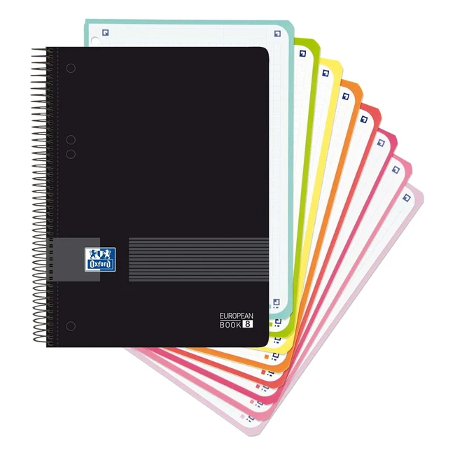 Cuaderno Oxford A5 Cuadriculado 5x5 - Plástico, 160 Hojas, 8 Recuadros de Color
