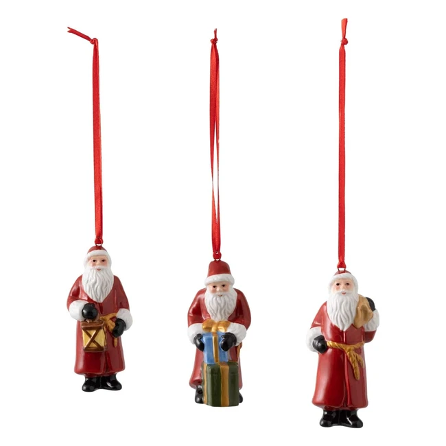 Ensemble de suspensions décoratives en porcelaine Villeroy & Boch, ornements de Noël nostalgiques - 3 pièces, multicolore