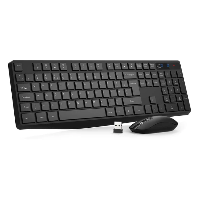Wireless Keyboard  Mouse Set - Full Size Ergonomic Design Quiet USB Cordles