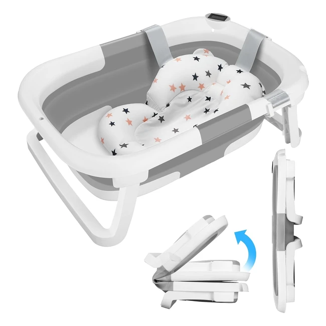 Baignoire bébé pliable avec thermomètre digital - Confortable et sécurisée - Convient aux bébés de 0 à 36 mois