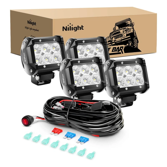 Nilight LED Pods 4pcs 4 Inch 18W Flood Off Road Fog Lights - High Performance W