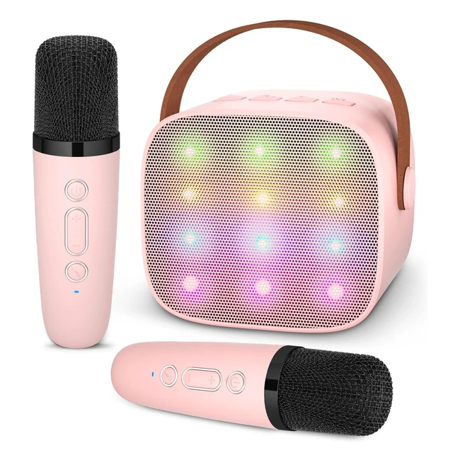 Micro Karaoké Bluetooth Sans Fil Ankuka avec 2 Micros Portables - Voix Magique et LED Lumière - Qualité Sonore Hifi - Pour Enfant et Adulte - Rose