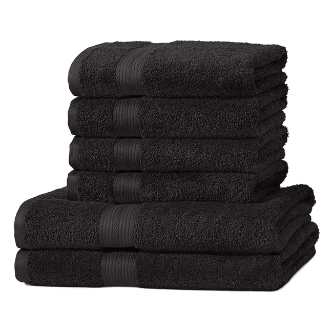Amazon Basics Handtuchset, 6er-Pack, 2 Badetücher und 4 Handtücher, schwarz, 100% Baumwolle, 500g