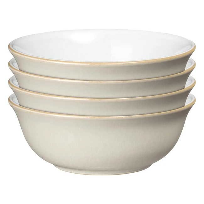 Denby Linen Cereal Bowl Set of 4 Cream - Handcrafted Durable Dishwasher Safe
